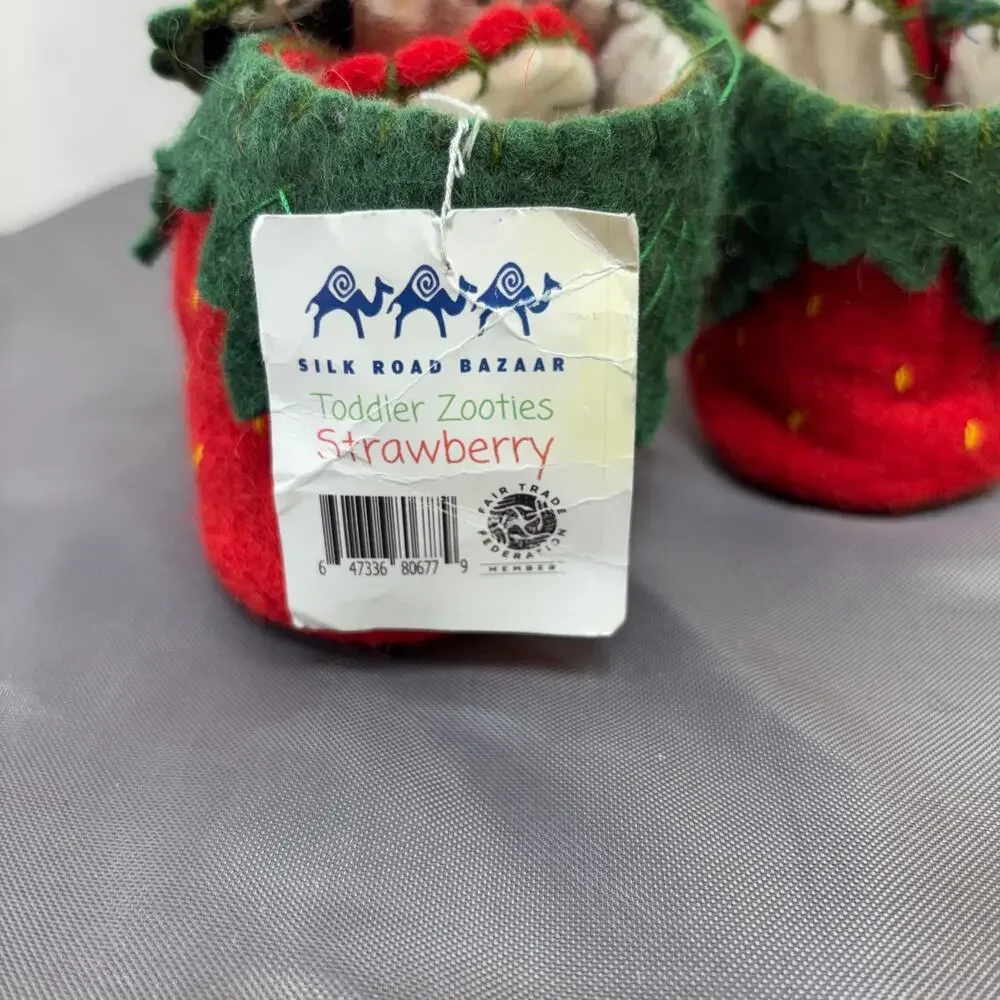 Red Strawberry Wool Toddler Booties 1-2 Yr Soft Breathable Slipper